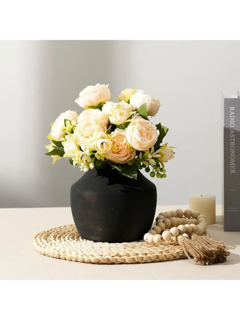 5.3 Inch Small Matte Black Ceramic Farmhouse Vase With Handles For Living Room